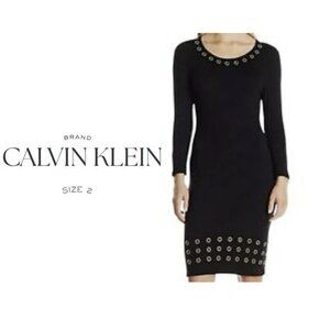 CALVIN KLEIN Grommet Detail Zip Cuffs Black Office Sweater Dress Size 2